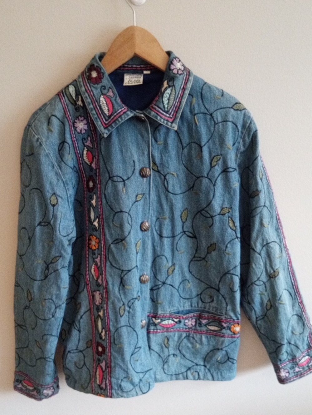 Vtg Parsley & Sage Denim Jacket Fully Embroidered Size Small Boho Floral